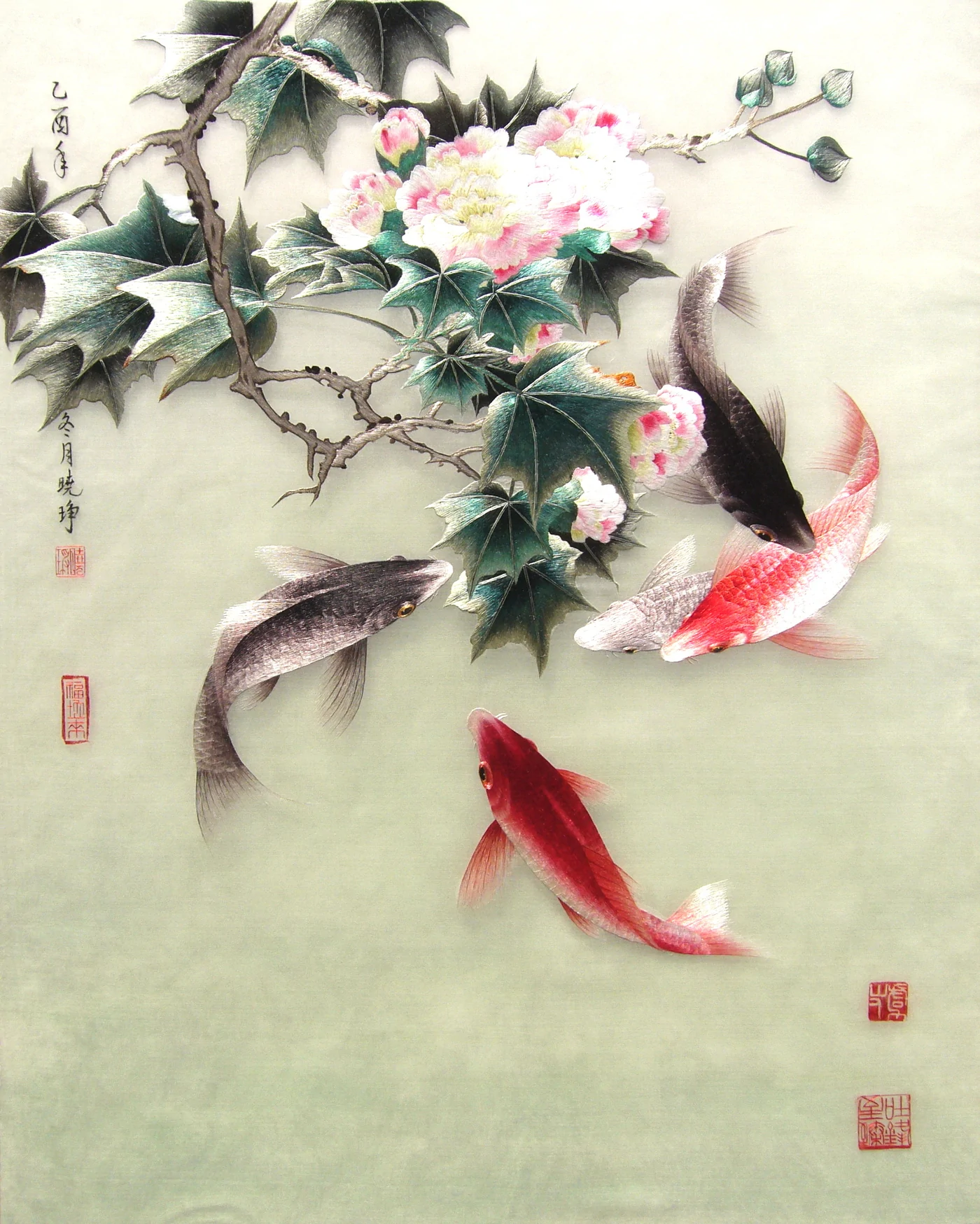 邵晓琤蜀绣作品《芙蓉鲤鱼》
